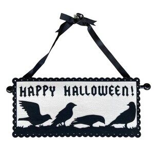 CBK Happy Halloween Large Felted Sign with Black Crows Retired
